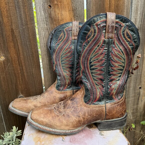 Ariat Mens Leather Cowboy Work Boots 9.5 Square Toe Western Rancher ATS 10016280 - Picture 13 of 16